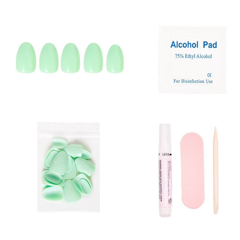 Mint Green Press-On Nails| Solid Short Oval | UV Finish