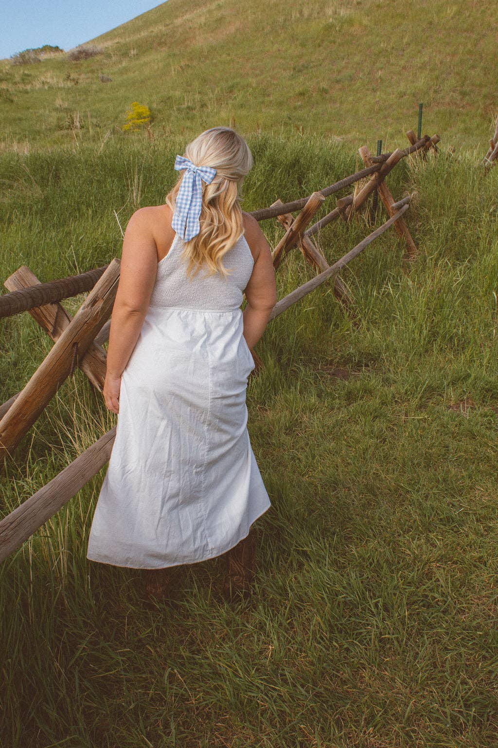 Blue Gingham Bow Barrette