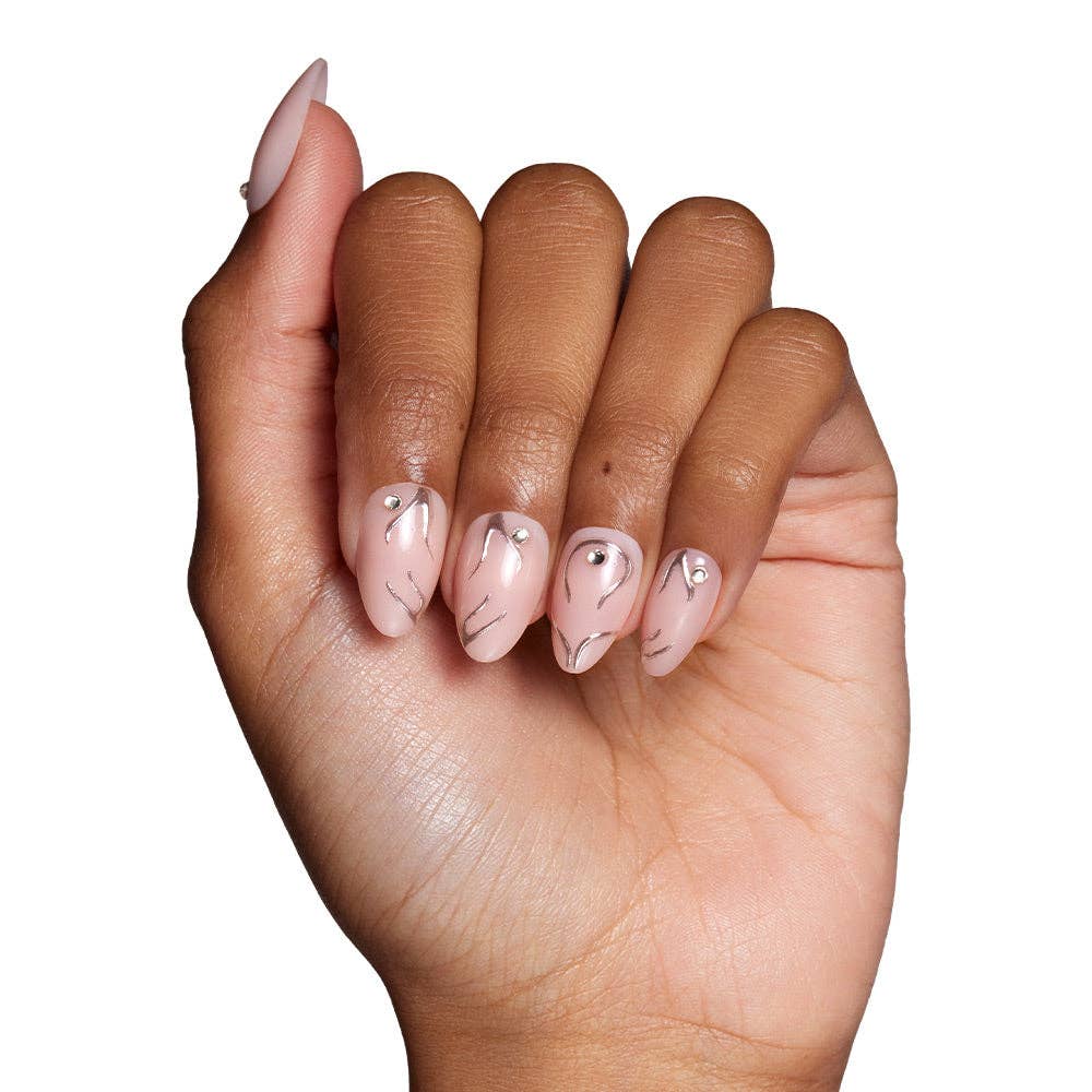 Astro Press-On Nails|3D raised metallic silver|Short Almond