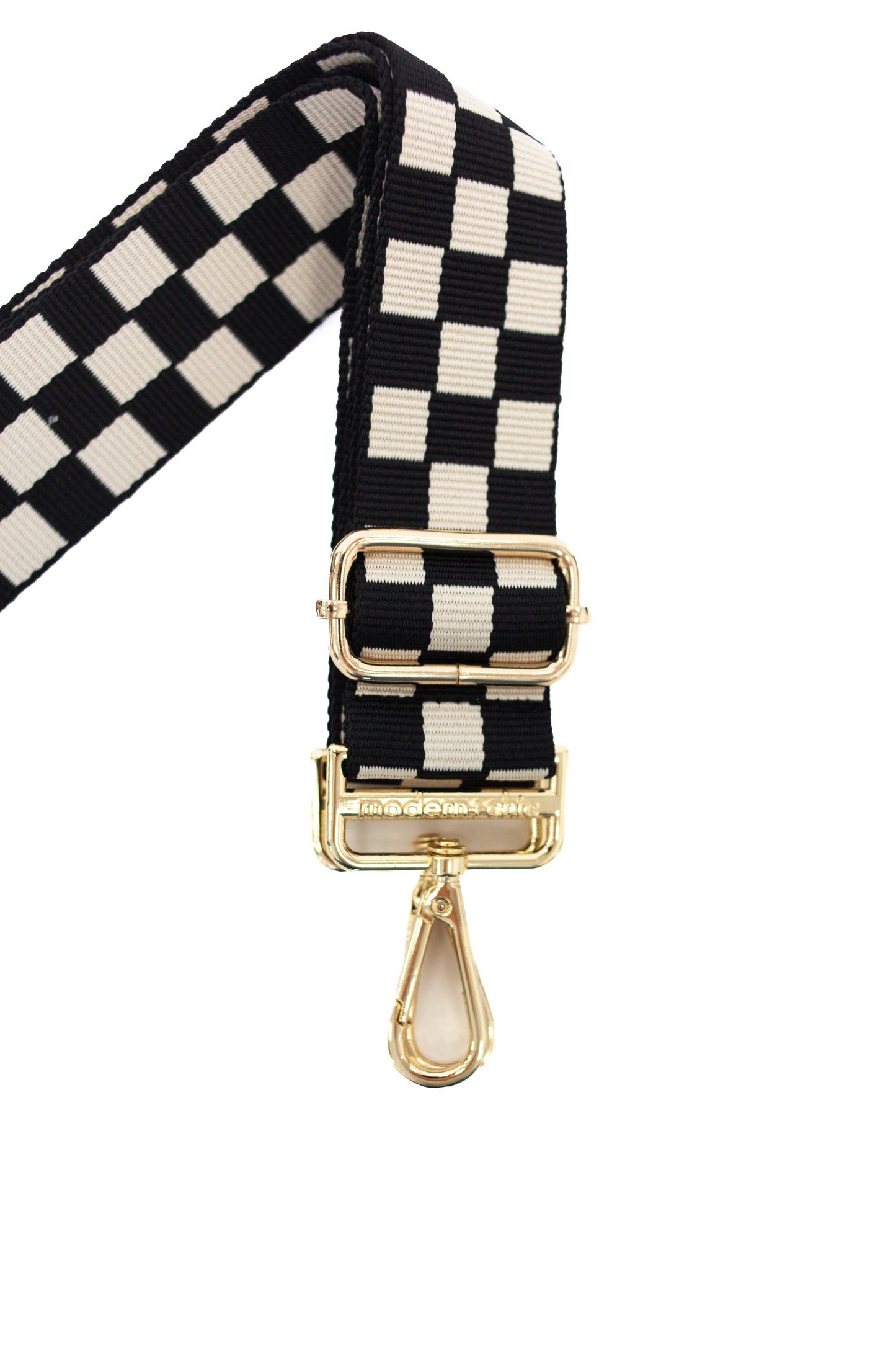Lizzie Checkered Adjustable Bag Strap: Black