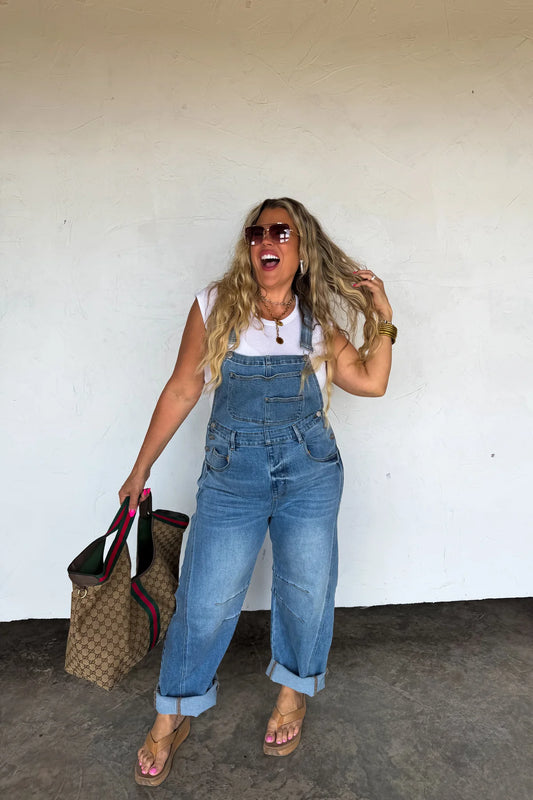 Coastal Barrel Stretch Denim Overalls