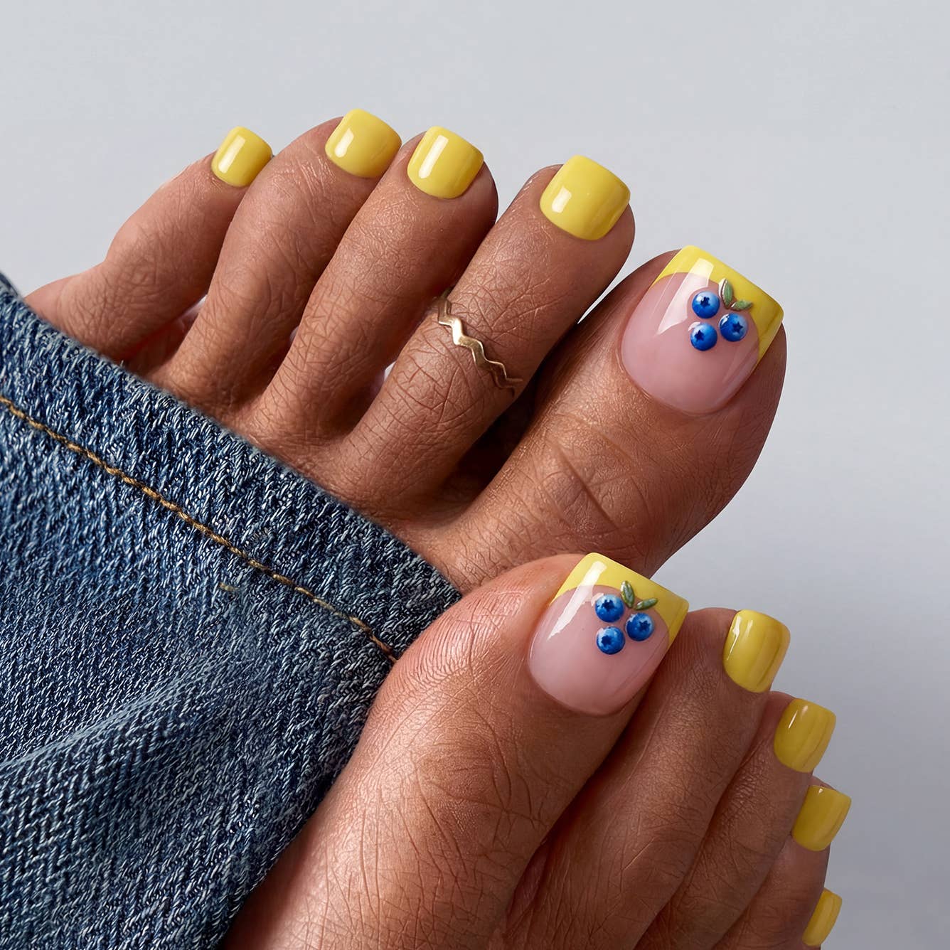 3D Flower French Press On Nails- Spring Summer Almond Nails: Blueberry Rain-Toenails