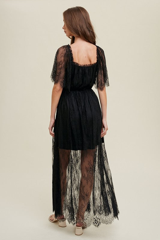 Ethereal Lace Overlay Maxi Dress – Black