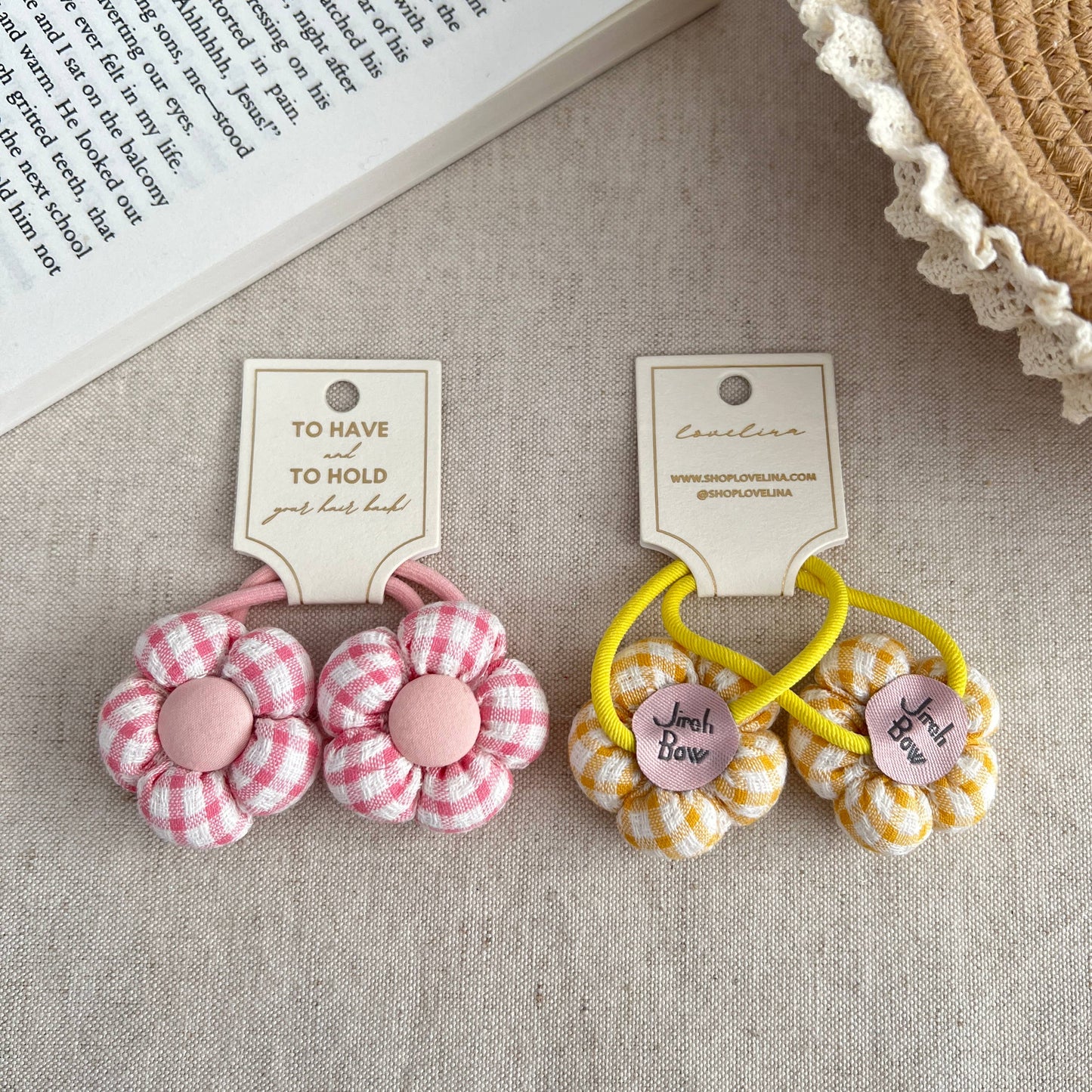 Kids Gingham Flower Hair Ties (KOPE)