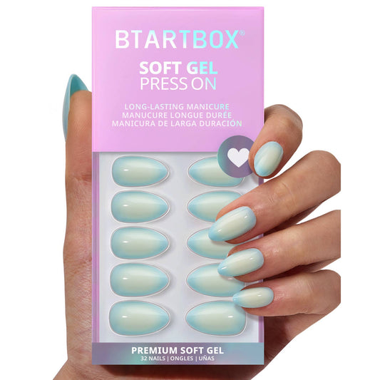 Blue and White Ombre Fake Nails - Soft Gel Almond Press On