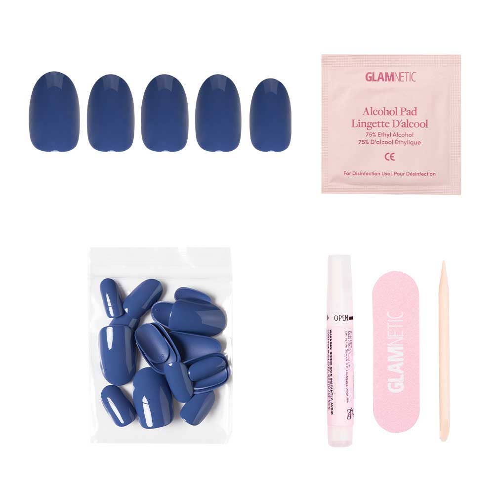 Regal Blue Press-On Nails | Short Round Solid Holiday Nails