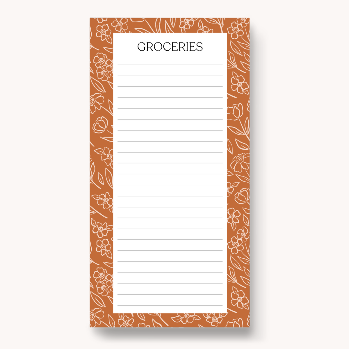 Floral Magnetic Grocery Notepad: Terracotta