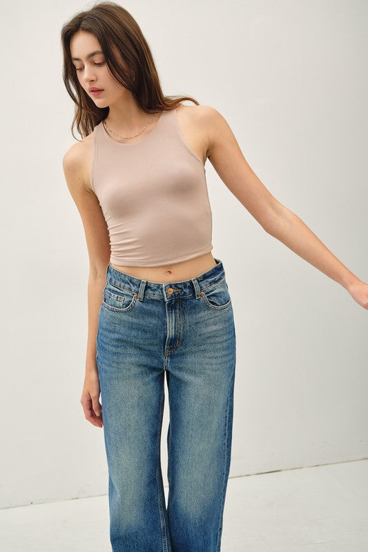 Taupe High Neck Cropped Tank