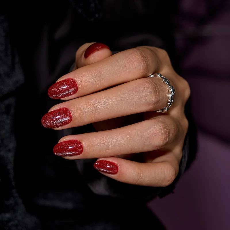 Halloween Press On Nails- Red Cat Eye Short Oval Nails