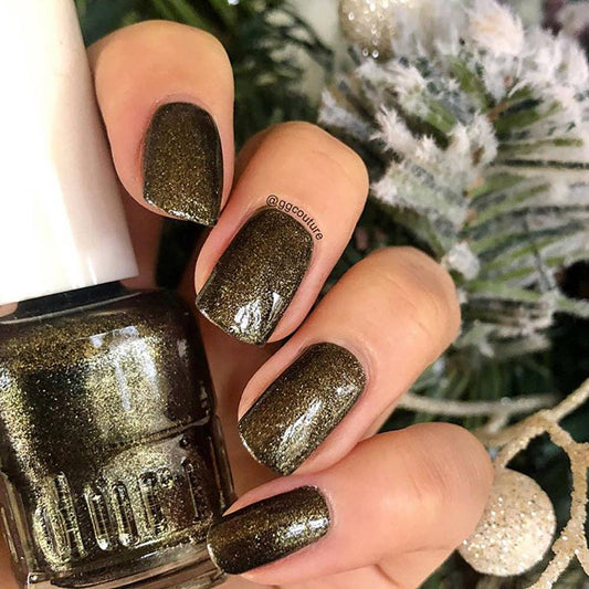 715 Jubilee, Black with Gold Shimmer Nail Polish