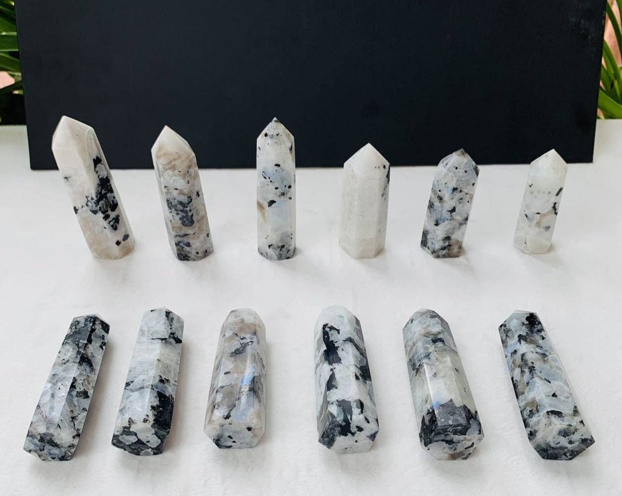 Rainbow Moonstone Crystal Obelisk Tower Point Generator: 8-10cm