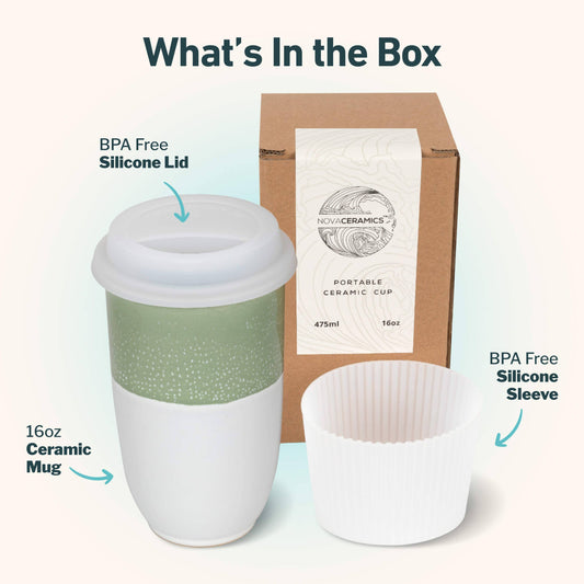 Sage Green Ceramic Travel Mug – 16oz Reusable Cup