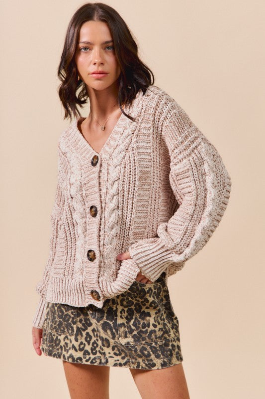 Oatmeal Cozy Cable Knit Button Cardigan