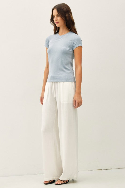 Ribbed Fitted Tee – Ice Blue