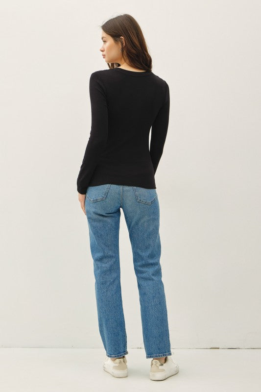 Ultra Soft Ribbed Scoop Neck Long Sleeve – Black