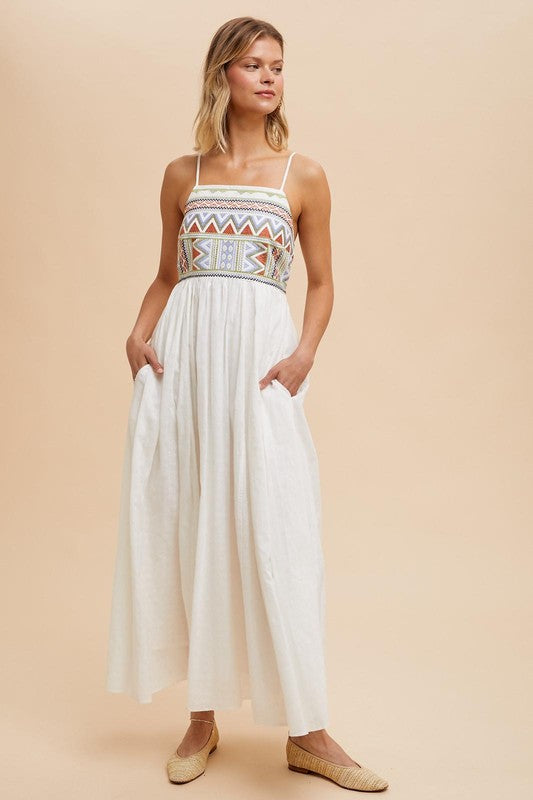 Embroidered White Boho Dress