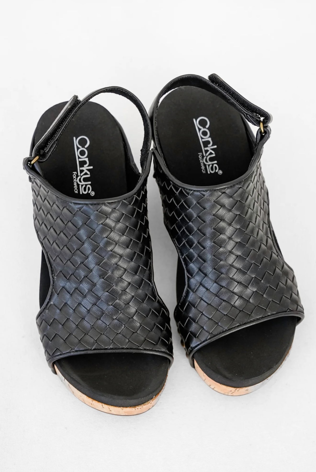 Black Woven Cork Wedge Sandal – Corkys – Size 9