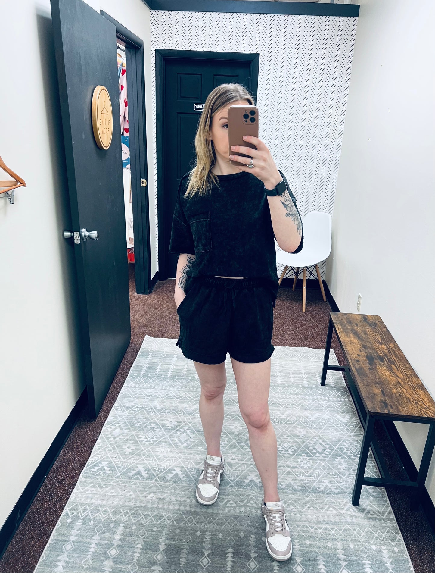 Black Mineral Washed Comfy Knit Set