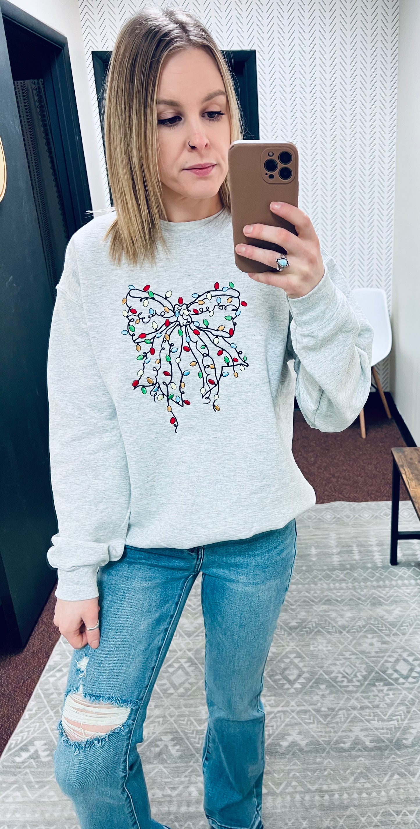 Christmas Bow Embroidered Sweatshirt