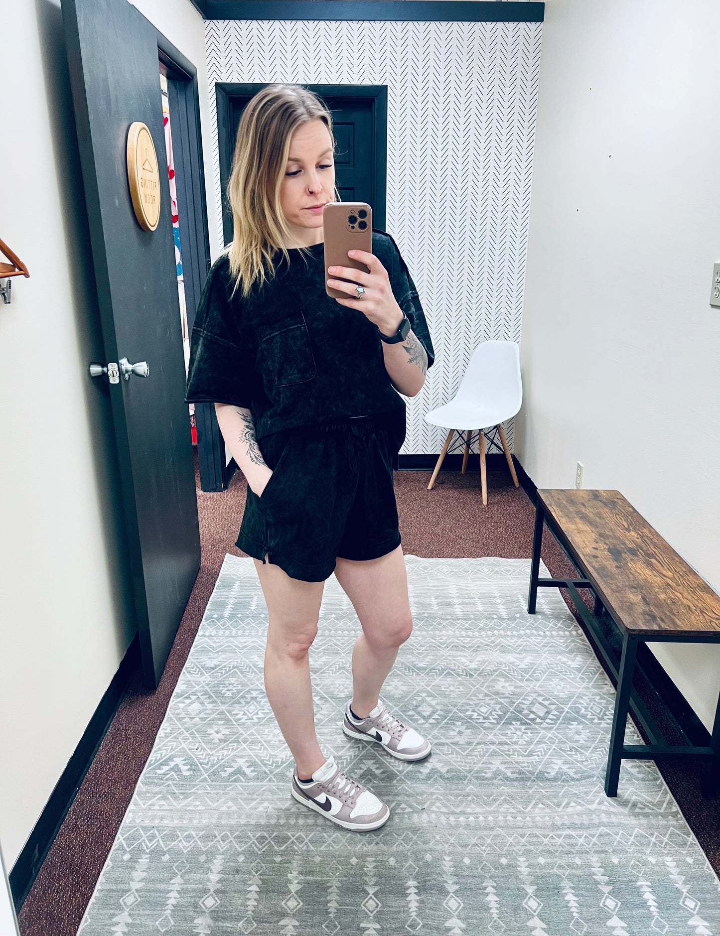 Black Mineral Washed Comfy Knit Set