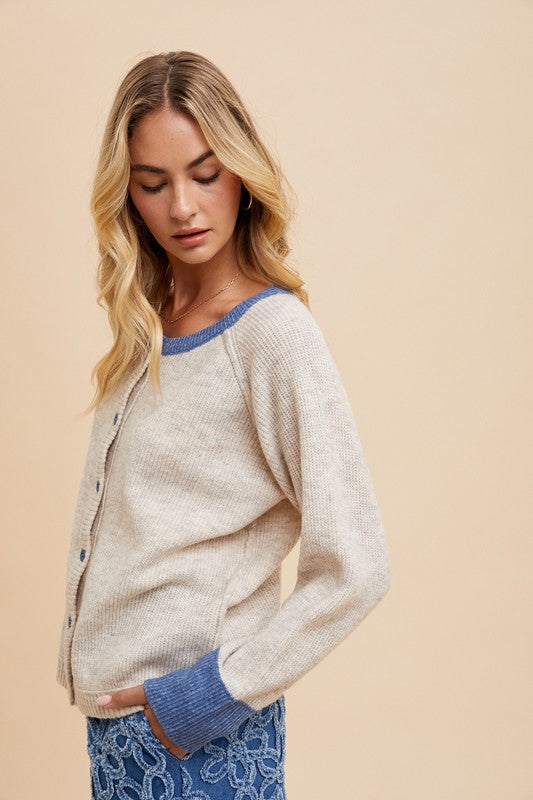 Oatmeal & Blue Button Up Cardigan