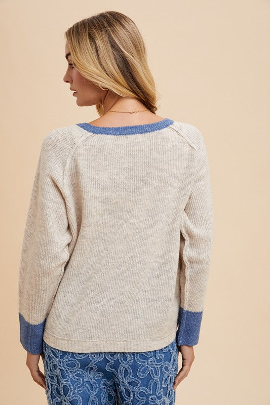 Oatmeal & Blue Button Up Cardigan