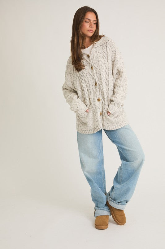 Heather Grey Oversized Button Up Cardigan