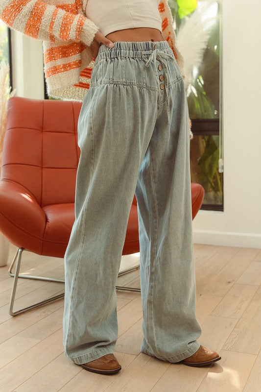 Front Button Denim Pants