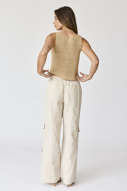 Taupe V-Neck Ribbed Vest