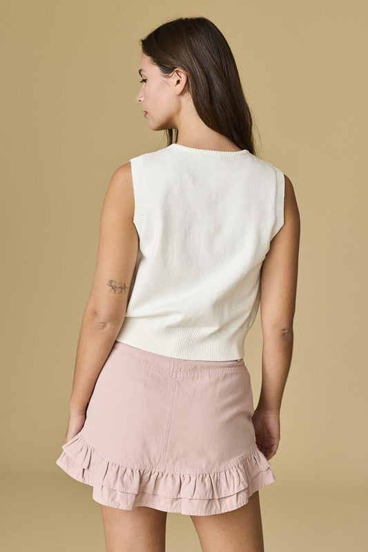 White Tie Front Sweater Vest