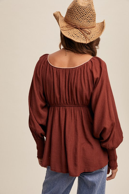 Brick Long Sleeve Blouse