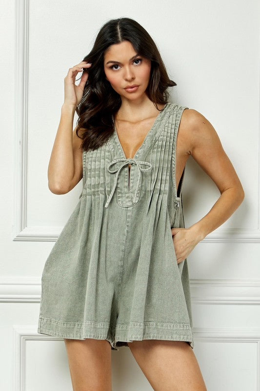 Light Olive Denim Romper