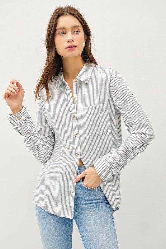 Denim Pin Stripe Button Up