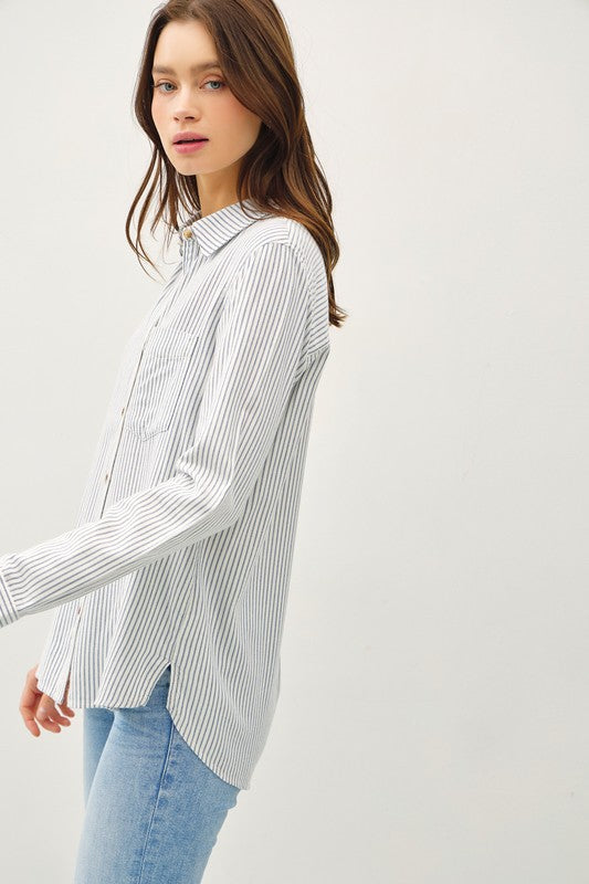 Denim Pin Stripe Button Up