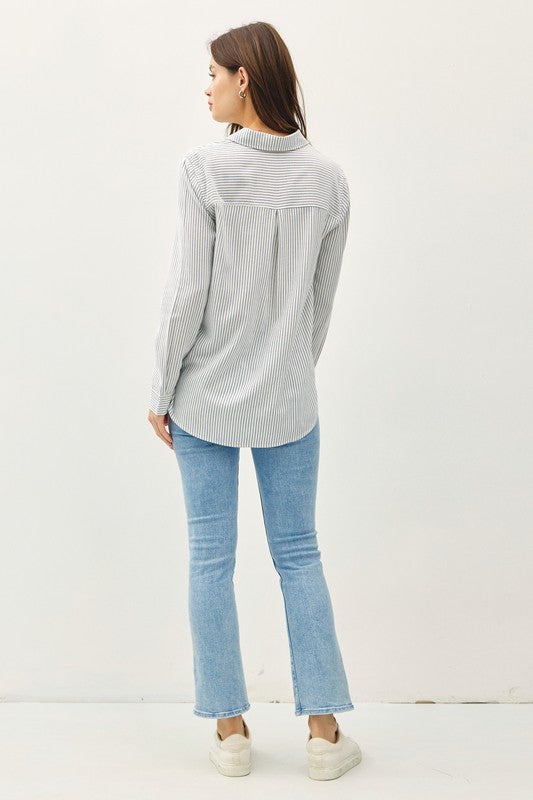 Denim Pin Stripe Button Up