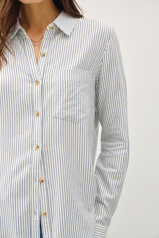 Denim Pin Stripe Button Up