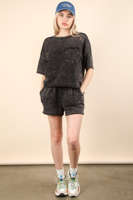 Black Mineral Washed Comfy Knit Set