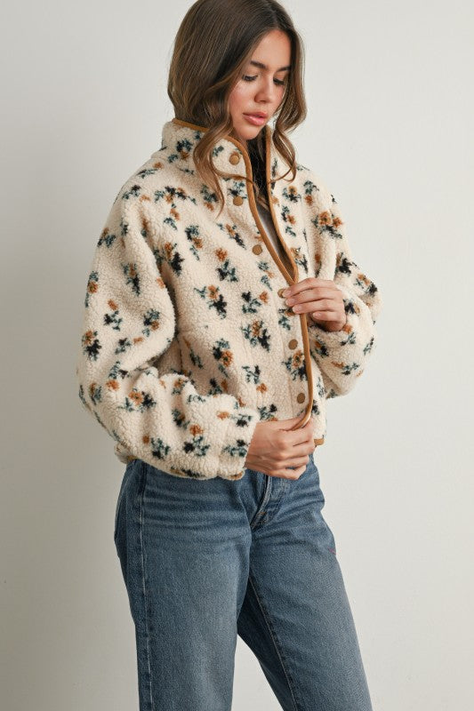 Floral Sherpa Snap Jacket
