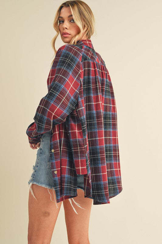Red Plaid Oversized Flannel Shirt