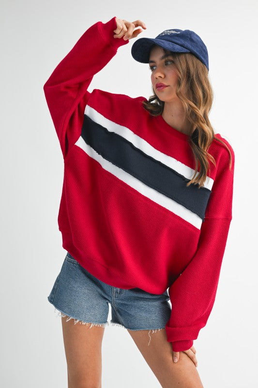 Red Colorblock Knit Pullover