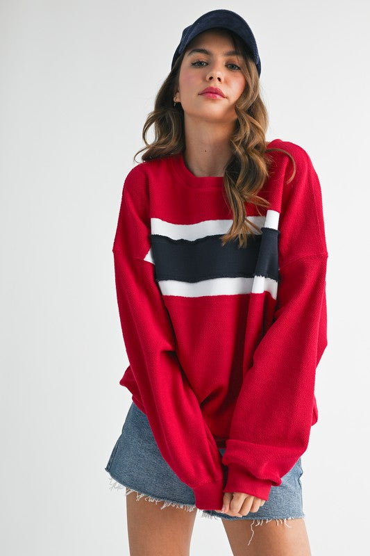 Red Colorblock Knit Pullover