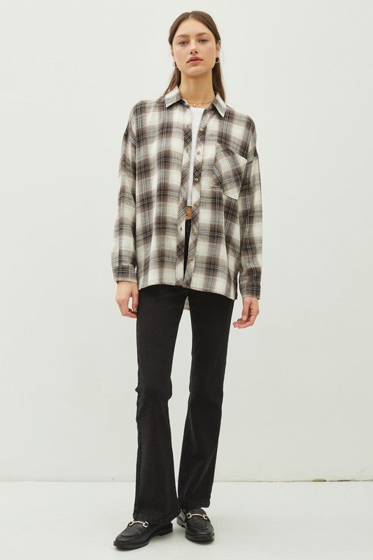 Charcoal Grey Plaid Flannel Button Down