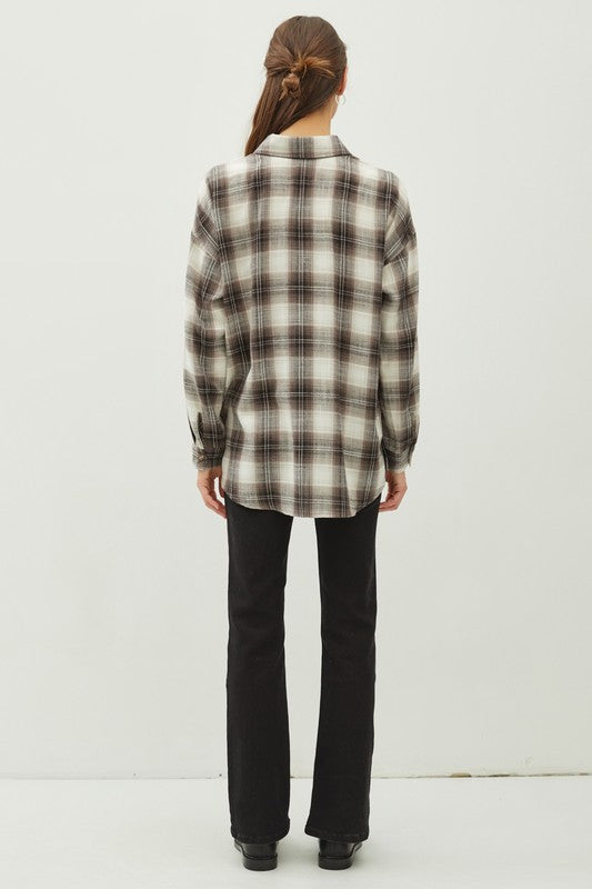 Charcoal Grey Plaid Flannel Button Down