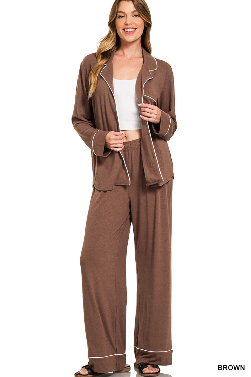 Cozy Button-Down Pajama Set – Mahogany