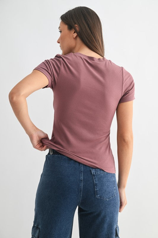 Essential Short-Sleeved Micro-Ribbed Top – Rose Taupe