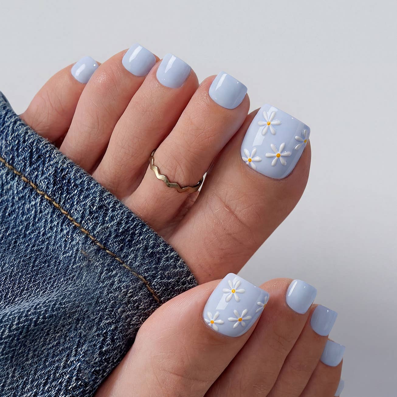 3D Flower French Press On Nails- Spring Summer Almond Nails: Porch Sky-Toenails