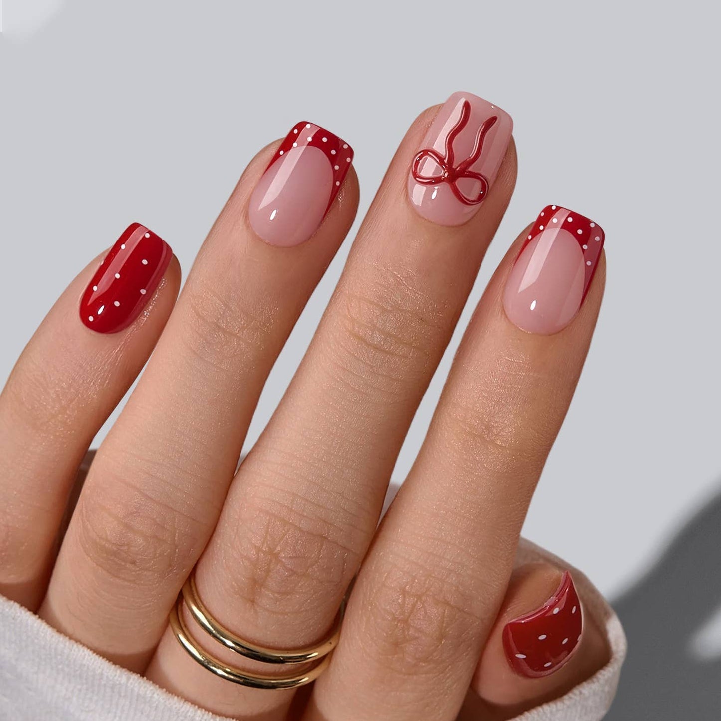 Short Square French Tip Nails -Scarlet Getaway