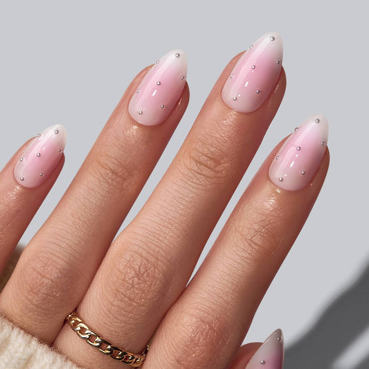 3D Pearl Pink Ombre Almond Nails - Spring Fake Nails Set