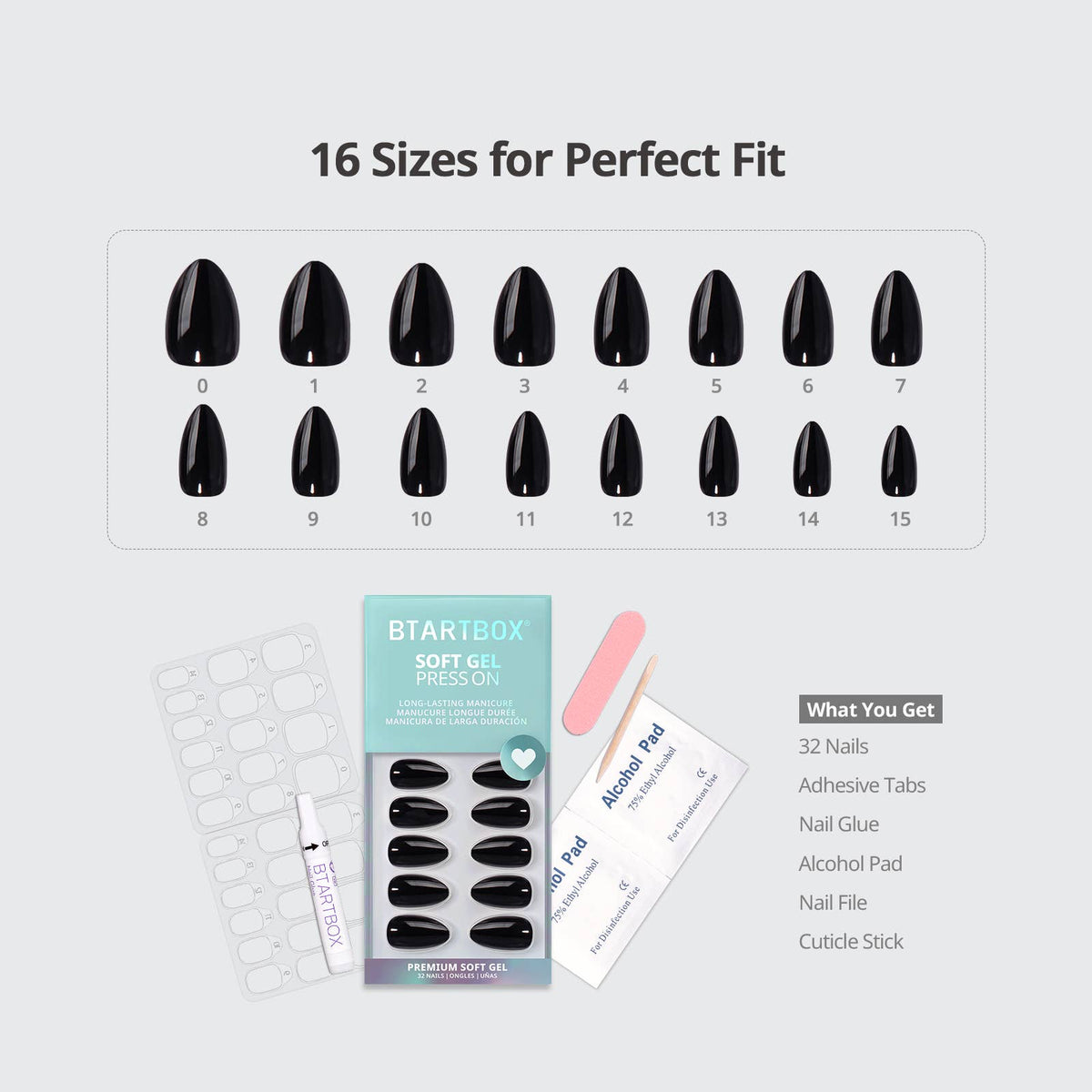 Black Solid Press on Nails Set - BTArtbox Short Almond Nails: Black Velvet
