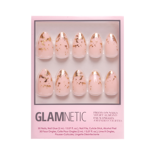 24K Press-On Nails|Gold Foil Accent| Short Almond Length